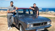 L-R: Marc 'Elvis' Priestley and Mike Brewer standing with the finished Ford Cortina in Malta L-R: Marc 'Elvis' Priestley and Mike Brewer standing with the finished Ford Cortina in Malta