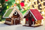 Closeup of beautiful gingerbread house at home Closeup of beautiful gingerbread house at home