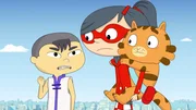 Mirette, Jean Cat und Tao lösen das Rätsel der kreiselnden Krüge. Mirette, Jean Cat und Tao lösen das Rätsel der kreiselnden Krüge.