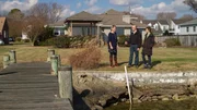 Real estate agent Sarah Marchese shows homebuyers Josh and Jamie the large backyard and private dock at the Chesapeake Bay House, as seen on HGTV's Beach Hunters. Real estate agent Sarah Marchese shows homebuyers Josh and Jamie the large backyard and private dock at the Chesapeake Bay House, as seen on HGTV's Beach Hunters.
