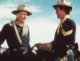 L-R: Capt. Nathan Cutting Brittles (John Wayne), Sgt. Tyree (Ben Johnson)