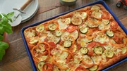 Beauty shot of Molly Yeh's Sheet Pan Ratatouille Pizza, as seen on Girl Meets Farm, season 9. Beauty shot of Molly Yeh's Sheet Pan Ratatouille Pizza, as seen on Girl Meets Farm, season 9.