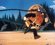Als Snoppe in Verhandlungen mit den Wikingern nicht weiterkommt, nimmt er Halvar kurzerhand mit dem Lasso gefangen. Als Snoppe in Verhandlungen mit den Wikingern nicht weiterkommt, nimmt er Halvar kurzerhand mit dem Lasso gefangen.