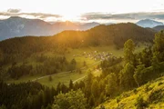 Das Bild zeigt eine &Uuml;bersicht von der Egger Alm.