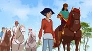 Lena (Mi.) hilft mit Alma (re.) einem Fohlen. Ihre Freunde Nico, Angelo und Anna (v.li.) sehen ihr dabei zu. Lena (Mi.) hilft mit Alma (re.) einem Fohlen. Ihre Freunde Nico, Angelo und Anna (v.li.) sehen ihr dabei zu.