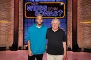 Als Kandidaten zu Gast bei "Wer wei&szlig; denn sowas?": Der Musiker Malik Harris (l.) und der Musikjournalist und Kommentator des Eurovision Song Contest Peter Urban (r.).