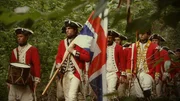 Nachstellung: Britische Rotröcke marschieren 1775 in Lexington ein Nachstellung: Britische Rotröcke marschieren 1775 in Lexington ein