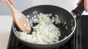 Frying onions, close up Frying onions, close up