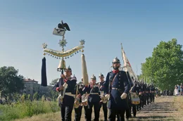 Darsteller des 1. Preu&szlig;ischen Garderegiments spielen den von Johann Gottfried Piefke komponierten "K&ouml;niggr&auml;tzer Marsch" beim j&auml;hrlichen Live-Reenactment in K&ouml;niggr&auml;tz.
