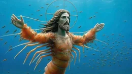 Eine von zahllosen Inkarnationen des KI-Slop-Ph&auml;nomens &bdquo;Shrimp Jesus&ldquo; (KI-generiertes Bild).