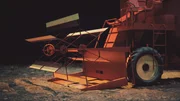 Ein digitales 3D-Modell eines alten roten M&auml;hdreschers