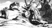 Otto VIII. von Wittelsbach, vor 1180 &ndash; 7.3.1209, Pfalzgraf von Bayern, Szene: Otto, der nach der Ermordung Philipps von Schwaben ge&auml;chtet wurde, wird am 7.3.1209 von Marschall Heinrich von Kalden &uuml;berrascht und get&ouml;tet, Holzschnitt, 19. Jahrhundert.
