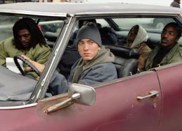 Mit den Kumpels unterwegs: Vorne im Auto:  Mekhi Phifer als Future, Eminem als Jimmy Rabbit. Hinten im Auto: Evan Jones als Chedder Bob und De'Angelo Wilson als DJ Iz
