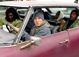 Vorne im Auto: Mekhi Phifer als Future, Eminem als Jimmy Rabbit. Hinten im Auto: Evan Jones als Chedder Bob und De'Angelo Wilson als DJ Iz