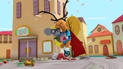 Super-Edgar kann Henrietta gerade noch auffangen.