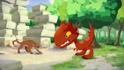 Als ein Tiger Tib angreift, stellt sich der Dinosaurier dazwischen und rettet Tib erneut. Als ein Tiger Tib angreift, stellt sich der Dinosaurier dazwischen und rettet Tib erneut.