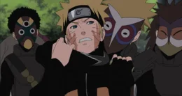 L-R: Shibi Aburame, Naruto, Minato Namikaze und Chōza Akimichi