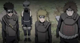 L-R: Shibi Aburame, Kakashi Hatake, Minato Namikaze, Chōza Akimichi