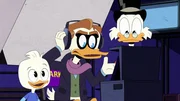 First from left: Dewey Duck, first from right: Scrooge McDuck