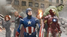 L-R: Natasha Romanoff / Black Widow (Scarlett Johansson), Thor (Chris Hemsworth), Steve Rogers / Captain America (Chris Evans), Clint Barton / Hawkeye  (Jeremy Renner), Tony Stark / Iron Man (Robert Downey jr.), Bruce Banner / Hulk (Mark Ruffalo).