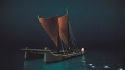 Ein digitales 3D-Modell eines Auslegerkanus