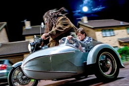 Robbie Coltrane (Rubeus Hagrid), Daniel Radcliffe (Harry Potter).