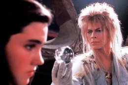 L-R: Sarah (Jennifer Connelly), Jareth (David Bowie)