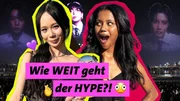 K-Pop Fan Thana (links) und POV-Host Kiara posieren gut gelaunt vor dem BTS-Konzert. Mit Lightstick und passendem Fan-Outfit zeigt Thana ihre Begeisterung für K-Pop und ist so Teil einer Community, die Fans auf der ganzen Welt verbindet. K-Pop Fan Thana (links) und POV-Host Kiara posieren gut gelaunt vor dem BTS-Konzert. Mit Lightstick und passendem Fan-Outfit zeigt Thana ihre Begeisterung für K-Pop und ist so Teil einer Community, die Fans auf der ganzen Welt verbindet.