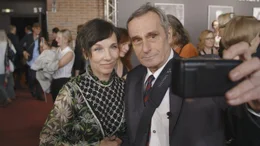 Wolfgang Maiers Selfie mit Schauspielerin Meret Becker.