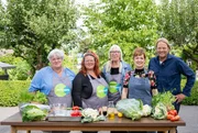 Björn Freitag und Julia Floß (2. v. r.) zeigen den Mitgliedern des Kleingartenvereins „Grenzgarten“ aus Gelsenkirchen, was sie mit ihrem selbst angebauten Gemüse kochen können. Björn Freitag und Julia Floß (2. v. r.) zeigen den Mitgliedern des Kleingartenvereins „Grenzgarten“ aus Gelsenkirchen, was sie mit ihrem selbst angebauten Gemüse kochen können.