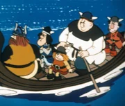 Halvar und die Wikinger rudern mit dem Boot des schrecklichen Sven davon &ndash; und der ist nicht wenig &uuml;berrascht, dass er &uuml;ber&rsquo;s Ohr gehauen wurde.