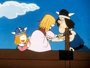 Die Prinzessin bittet Wickie und Tjure um ihren Schutz.