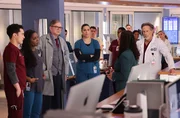 CHICAGO MED -- "Down In A Hole" Episode 1015 -- Pictured: (l-r) Darren Barnet as Dr. John Frost, Marlyne Barrett as Maggie Lockwood, Oliver Platt as Dr. Daniel Charles, Lorena Diaz as Nurse Doris, Steven Weber as Dr. Dean Archer -- (Photo by: George Burns Jr/NBC) CHICAGO MED -- "Down In A Hole" Episode 1015 -- Pictured: (l-r) Darren Barnet as Dr. John Frost, Marlyne Barrett as Maggie Lockwood, Oliver Platt as Dr. Daniel Charles, Lorena Diaz as Nurse Doris, Steven Weber as Dr. Dean Archer -- (Photo by: George Burns Jr/NBC)