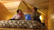 As seen on Tiny House Hunters, homebuyers Gwen (left) and Tove (right) check out this spacious loft big enough for a queen bed and ample head room.