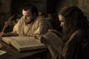 On left: Gilly (Hannah Murray) and on right Samwell Tarly (John Bradley).