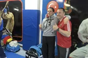 Sarah Scheurich mit Trainer Michael Timm in der Türkei (Samsun) beim Qualifikationsturnier für Olympia.