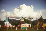 wigwams and blue sky