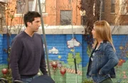 Ross (David Schwimmer, l.) ist der Meinung, das man frühkindliche Ängste bekämpfen muss, also konfrontiert er sich mit einer Spinne und setzt Rachel (Jennifer Aniston, r.) auf eine Schaukel. Doch Rachel schneidet erheblich besser ab ...