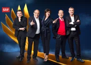 Gruppenbild der Quizlegenden: Stephan Klapproth, Beni Thurnheer, Gabriela Amgarten, Raymomd Fein, René Rindlisbacher