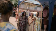SWEET MAGNOLIAS. (L to R) Brooke Elliott as Dana Sue Sullivan, JoAnna Garcia Swisher Maddie Townsend and Heather Headley as Helen Decatur in episode 509 of SWEET MAGNOLIAS. Cr. Courtesy of Netflix. &copy; 2025.