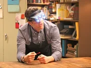 David Rees examines his frayed shoelaces with science eyes. He and Shane Hobel, a survivalist and animal tracker, will test a variety of shoelaces to find the strongest ones in order to get the best possible knot.