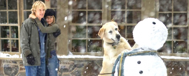 Familienidylle: Owen Wilson, Jennifer Aniston, Marley und Schneemann