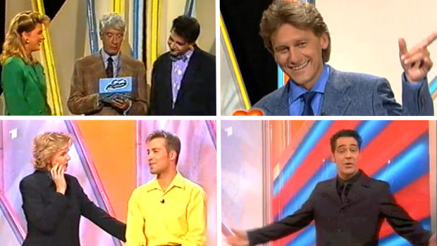 Kuppler eines Fernsehjahrzehnts: (v.l.n.r.) Rudi Carrell, Reinhard Fendrich, Hera Lind und Christian Clerici