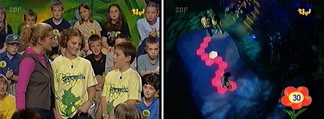 Links: (v. l.) Moderatorin Anika Böcher, meine beste Freundin und Mit-Kandidatin und ich; rechts: Der Moment des Triumphes im Arktos-Superspiel