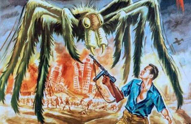 Ausschnitt eines Filmplakats zu Jack Arnolds Klassiker "Tarantula", der 1983 im Westdeutschen Fernsehen lief.