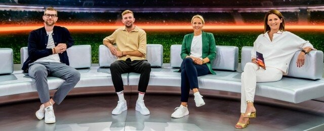 Die EM 2024 im ZDF: (v. l.) Per Mertesacker, Christoph Kramer, Friederike Kromp und Katrin Müller-Hohenstein