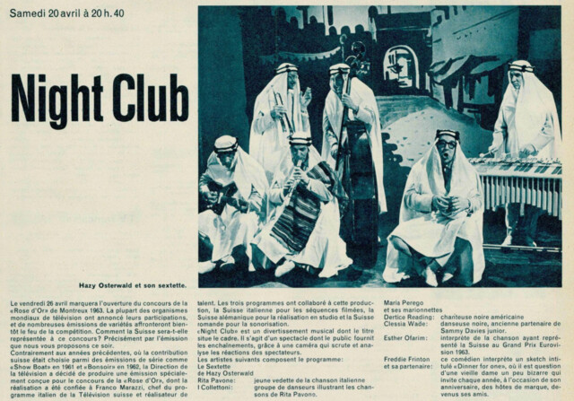 "Night Club": Schweizer Revue-Sendung mit "Dinner for One" sowie u. a. dem Hazy-Osterwald-Sextett