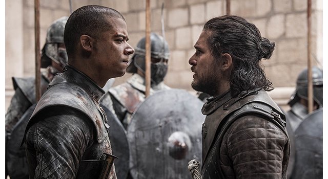 Die Fronten zwischen Grauer Wurm (Jacob Anderson) und Jon (Kit Harington) bleiben verhärtet