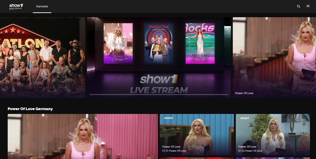 Die Startseite von show1.tv
