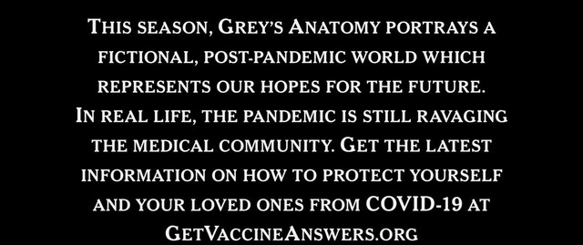 Einblendung am Start des Staffelauftakts von "Grey's Anatomy"